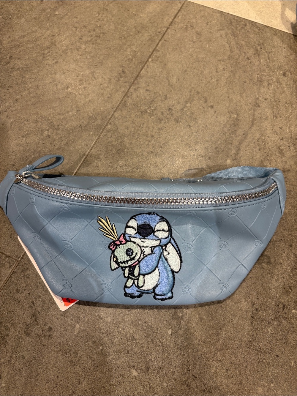 Blue Quilted Crossbody Belt Bag with Stitch Patch NWT